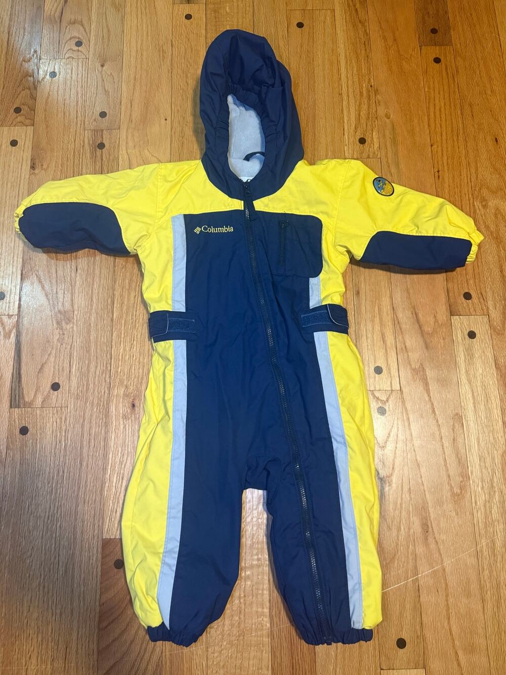 Columbia Infant 18M Waterproof Fleece Lined Snowsuit Navy Yellow Hooded